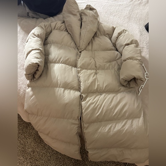 TAUPE CHEVRON QUILTED MAXI PUFFER COAT - Picture 3 of 5